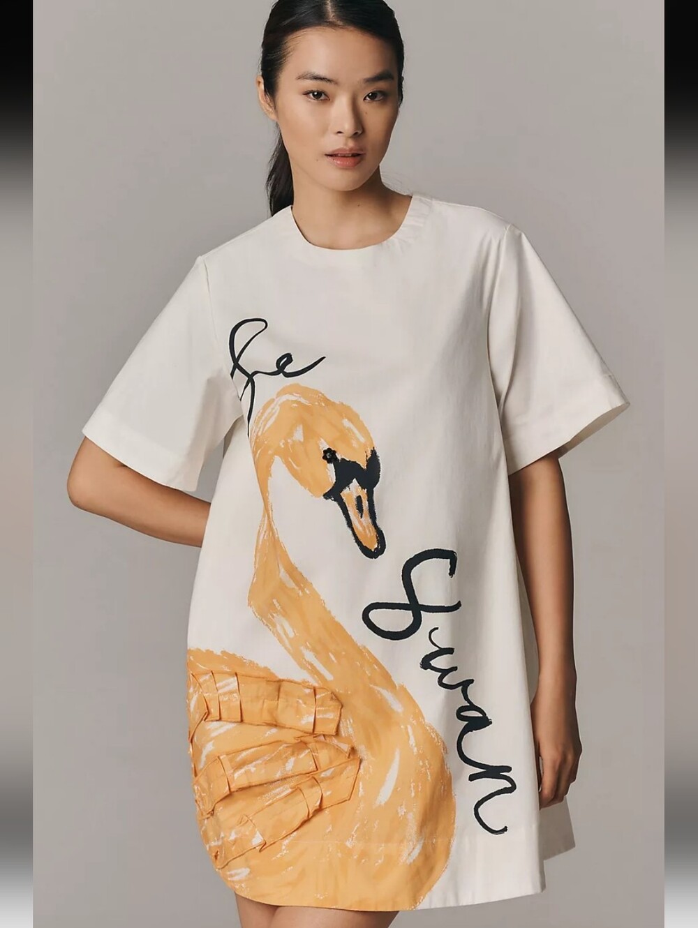 Maeve The Emmy Short-Sleeve Swing Mini Dress: Graphic Edition Le Swan 2X Anthro